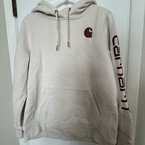 Carhartt Cream Relaxed Fit Hoodie With Burgundy Logo